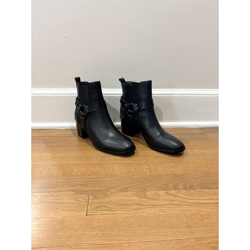 Sam Edelman Dalma Black Leather Western Harness Ankle Boots Bootie Women Sz 7